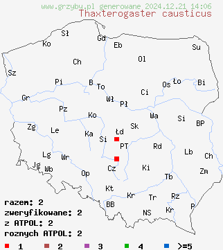 znaleziska Thaxterogaster causticus na terenie Polski