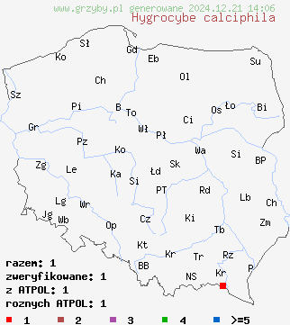 znaleziska Hygrocybe calciphila na terenie Polski