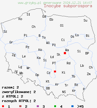 znaleziska Inocybe subporospora na terenie Polski