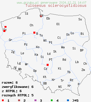 znaleziska Tulosesus sclerocystidiosus na terenie Polski