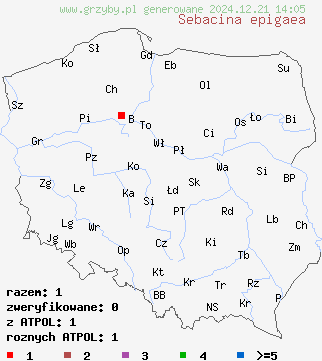 znaleziska Sebacina epigaea (łojek naziemny) na terenie Polski