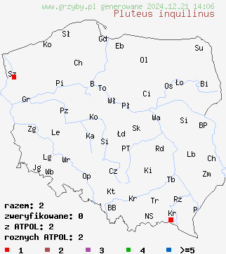 znaleziska Pluteus inquilinus (drobnołuszczak bulwiastotrzonowy) na terenie Polski