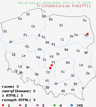 znaleziska Trichobelonium kneiffii na terenie Polski