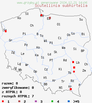 znaleziska Scutellinia subhirtella na terenie Polski