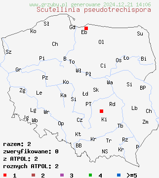 znaleziska Scutellinia pseudotrechispora na terenie Polski