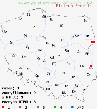 znaleziska Pluteus fenzlii na terenie Polski