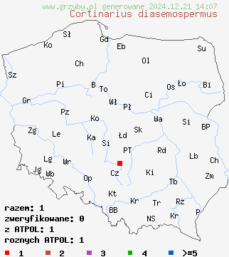 znaleziska Cortinarius diasemospermus na terenie Polski