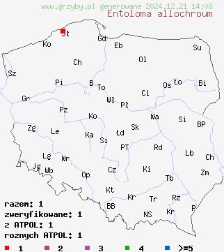 znaleziska Entoloma allochroum na terenie Polski