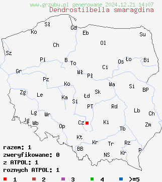 znaleziska Dendrostilbella smaragdina na terenie Polski