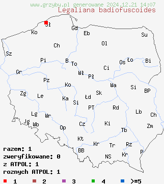 znaleziska Legaliana badiofuscoides na terenie Polski