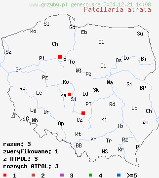 znaleziska Patellaria atrata na terenie Polski