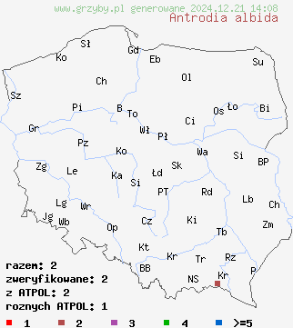 znaleziska Antrodia albida na terenie Polski