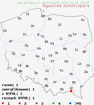 znaleziska Hypocrea minutispora na terenie Polski