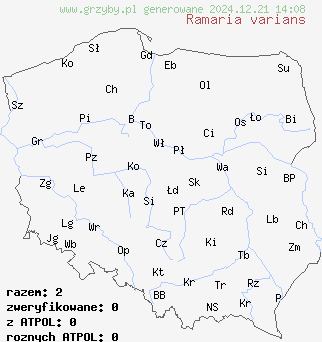 znaleziska Ramaria varians na terenie Polski