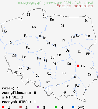 znaleziska Peziza sepiatra na terenie Polski