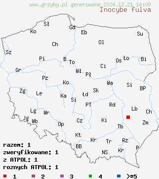 znaleziska Inocybe fulva na terenie Polski