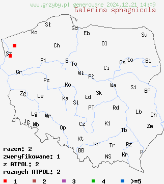 znaleziska Galerina sphagnicola na terenie Polski