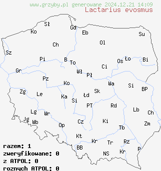 znaleziska Lactarius evosmus na terenie Polski