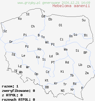 znaleziska Hebeloma aanenii na terenie Polski