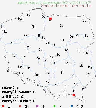 znaleziska Scutellinia torrentis na terenie Polski