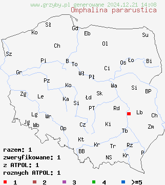 znaleziska Omphalina pararustica na terenie Polski