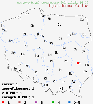 znaleziska Cystoderma fallax (ziarnówka górska) na terenie Polski