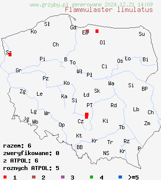 znaleziska Flammulaster limulatus (płomienniczek trocinowy) na terenie Polski