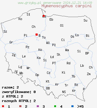 znaleziska Hymenoscyphus carpini na terenie Polski