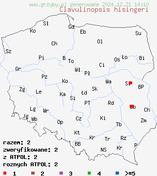 znaleziska Clavulinopsis hisingeri na terenie Polski