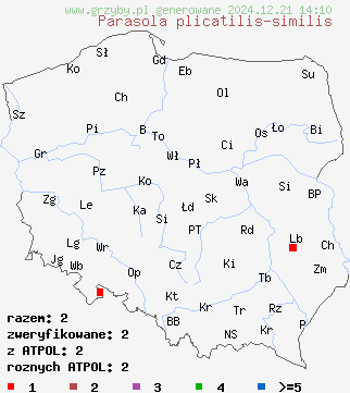 znaleziska Parasola plicatilis-similis na terenie Polski