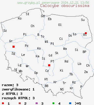 znaleziska Calocybe obscurissima na terenie Polski