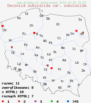 znaleziska Deconica subviscida na terenie Polski