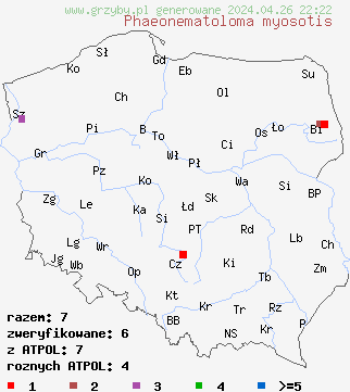 znaleziska Phaeonematoloma myosotis na terenie Polski
