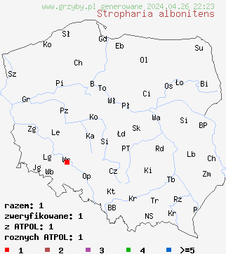 znaleziska Stropharia albonitens na terenie Polski