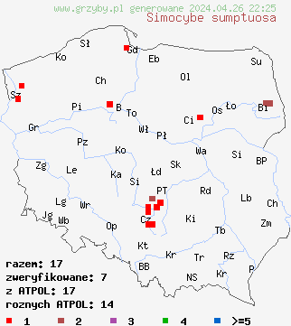 znaleziska Simocybe sumptuosa na terenie Polski