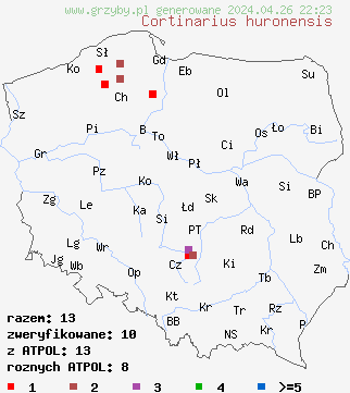 znaleziska Cortinarius huronensis na terenie Polski