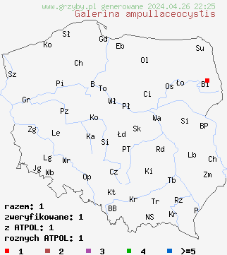 znaleziska Galerina ampullaceocystis na terenie Polski