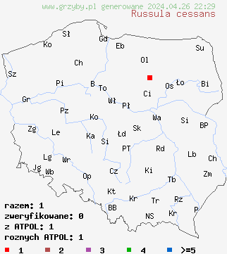 znaleziska Russula cessans na terenie Polski
