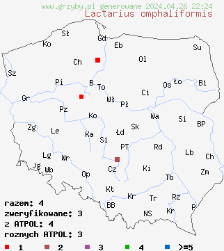 znaleziska Lactarius omphaliformis na terenie Polski