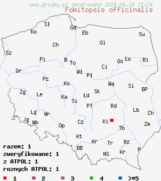 znaleziska Fomitopsis officinalis na terenie Polski