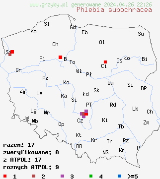 znaleziska Phlebia subochracea na terenie Polski