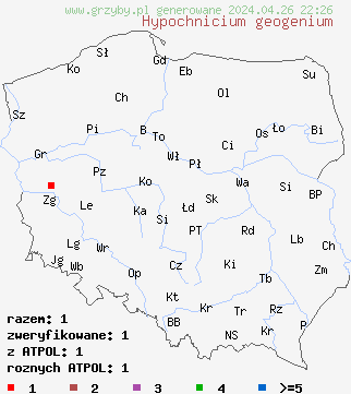 znaleziska Hypochnicium geogenium na terenie Polski