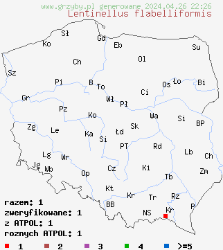 znaleziska Lentinellus flabelliformis na terenie Polski