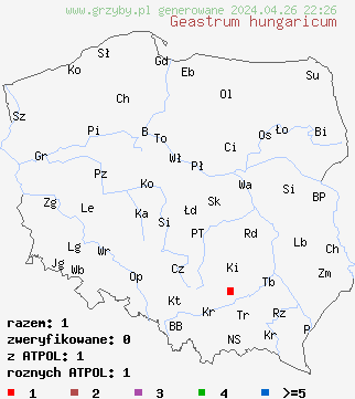 znaleziska Geastrum hungaricum na terenie Polski