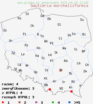 znaleziska Gautieria morchelliformis na terenie Polski