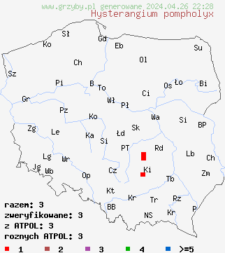 znaleziska Hysterangium pompholyx na terenie Polski