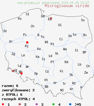 znaleziska Microglossum viride na terenie Polski