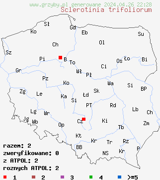 znaleziska Sclerotinia trifoliorum na terenie Polski