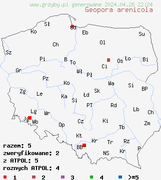 znaleziska Geopora arenicola na terenie Polski