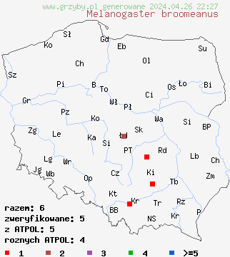znaleziska Melanogaster broomeanus na terenie Polski